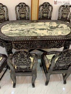 Bộ Bàn Ăn Gỗ Gụ Khảm Ốc Dài 185(cm)vs