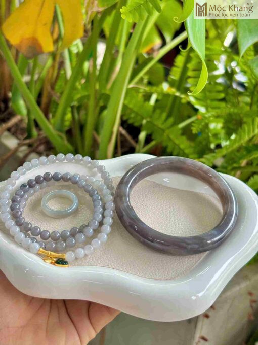 Bộ Trang Sức Ngọc Hòa Điền Xám Tím