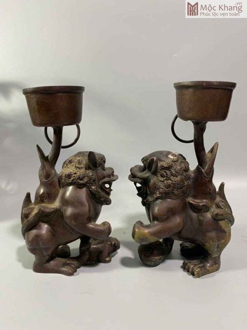 Chân Đèn Nghê Vờn Cầu Bằng Đồng Cao 21(cm)