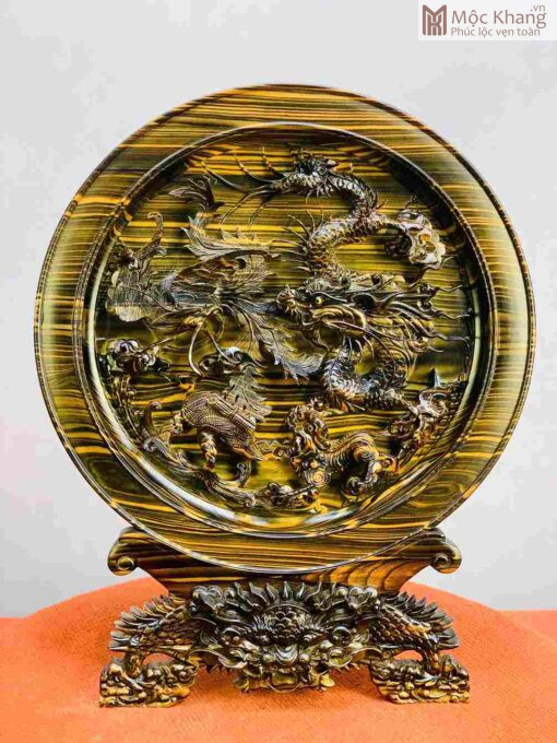 Đĩa Tứ Linh Gỗ Mun Đường Kính 41(cm)