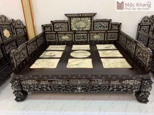 Giường Tam Thành Gỗ Gụ Khảm Ốc Ngang 215(cm)