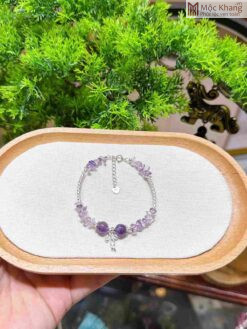 Lắc Bạc Thạch Anh Tím Mix Charm