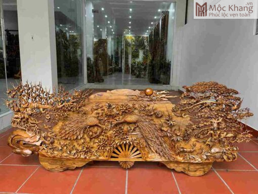 Tranh Quạt Phu Thê Gỗ Bách Xanh