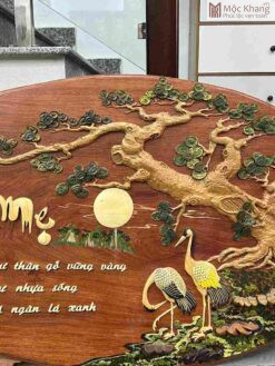 Tranh Tùng Hạc Viên Niên Gỗ Hương Rộng 100(cm)