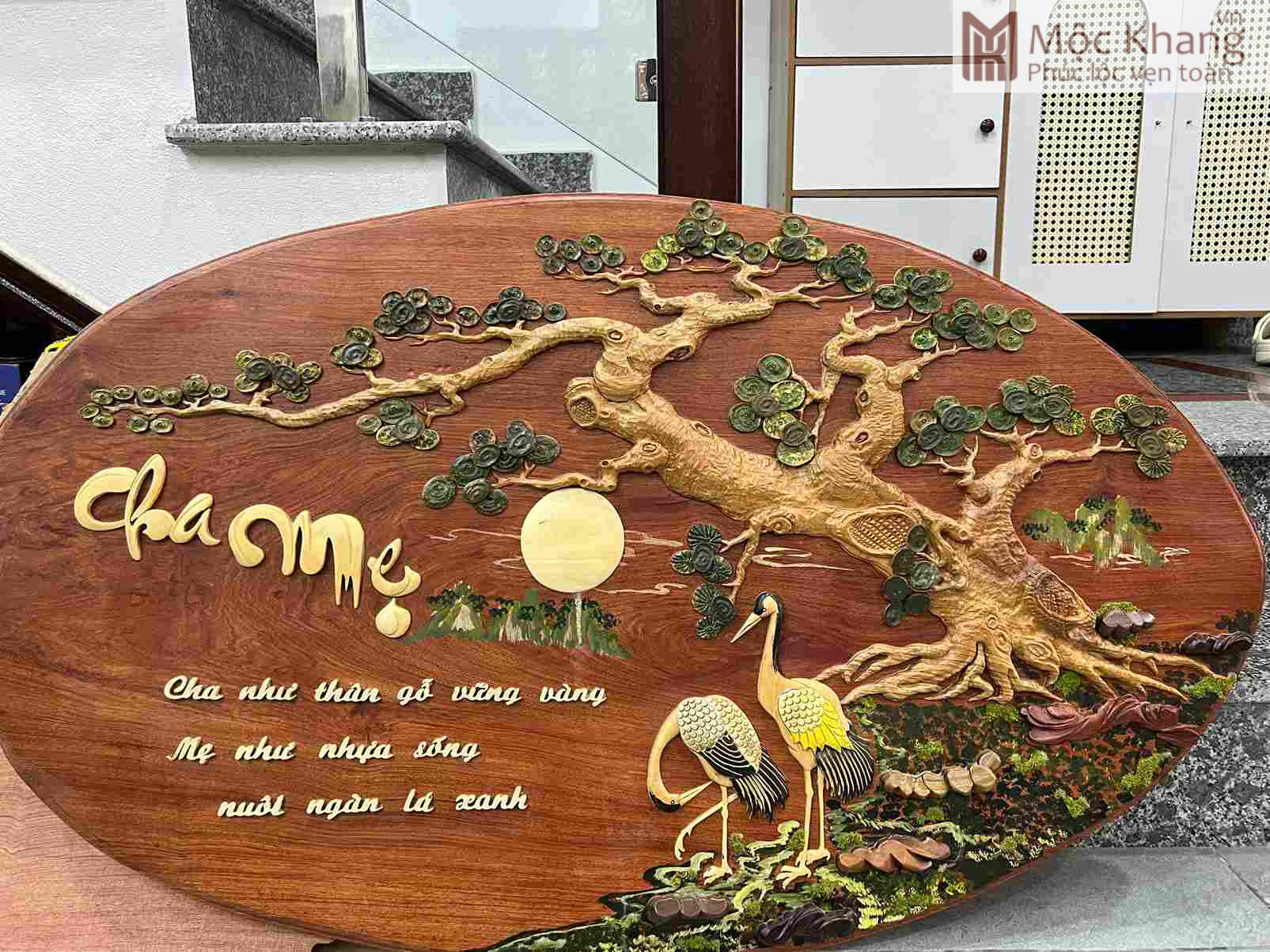 tranh-tung-hac-vien-nien-go-huong-rong-100cm-2 (2) Tranh Tùng Hạc Viên Niên Gỗ Hương Rộng 100(cm)