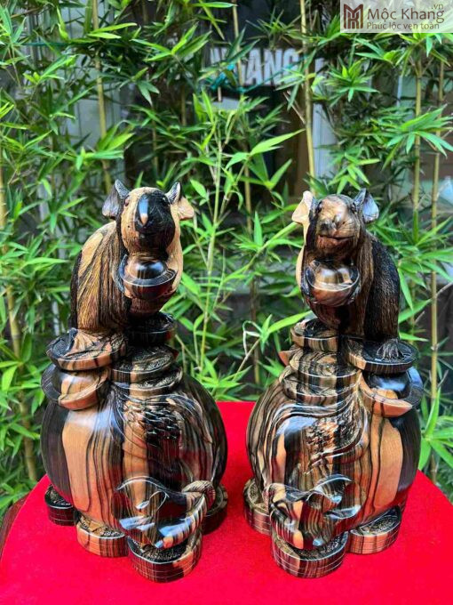 Tượng Chuột Đứng Bao Tiền Gỗ Mun Cao 27(cm)