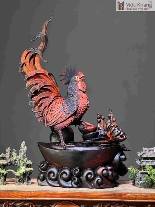 Tượng Gà Đại Cát Gỗ Trắc Cao 68(cm)