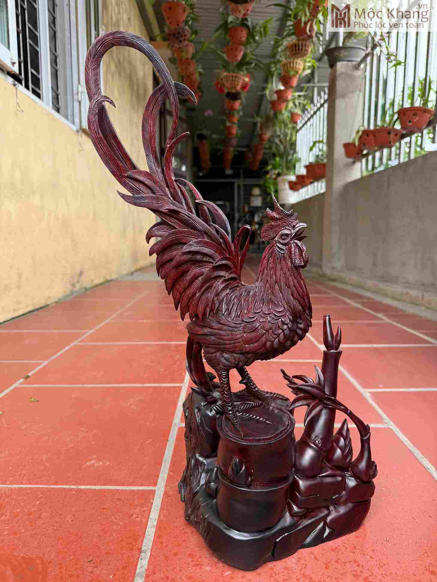tuong-nhat-bao-kim-ke-go-trac-cao-58cm (3) Tượng Nhất Bảo Kim Kê Gỗ Trắc Cao 58(cm)