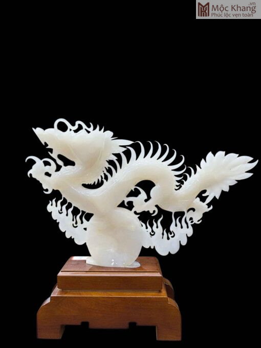 Tượng Nhất Long Ngọc Onyx Trắng Ngang 48(cm)