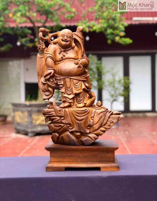 Tượng Phật Di Lặc Gỗ Bách Xanh Cao 61(cm)
