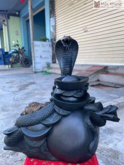 Tượng Rắn Gỗ Mun Cao 39(cm)