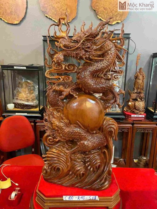 Tượng Rồng Gỗ Ngọc Am Cao 100(cm)