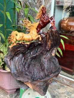 Tượng Song Mã Uyên Ương Gỗ Cẩm Cao 65(cm)
