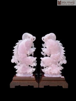Tượng Song Ngư Ngọc Onyx Hồng Cao 30(cm)