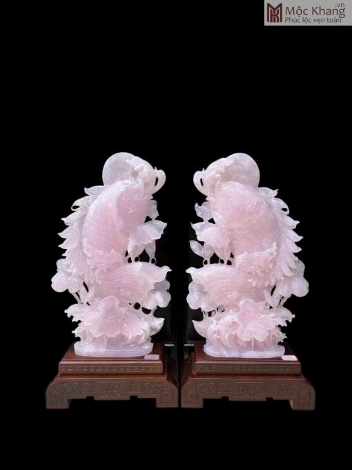 Tượng Song Ngư Ngọc Onyx Hồng Cao 30(cm)