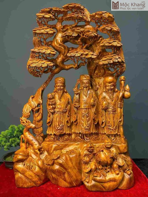 Tượng Tam Đa Phúc Lộc Thọ Gỗ Hương Cao 82(cm)