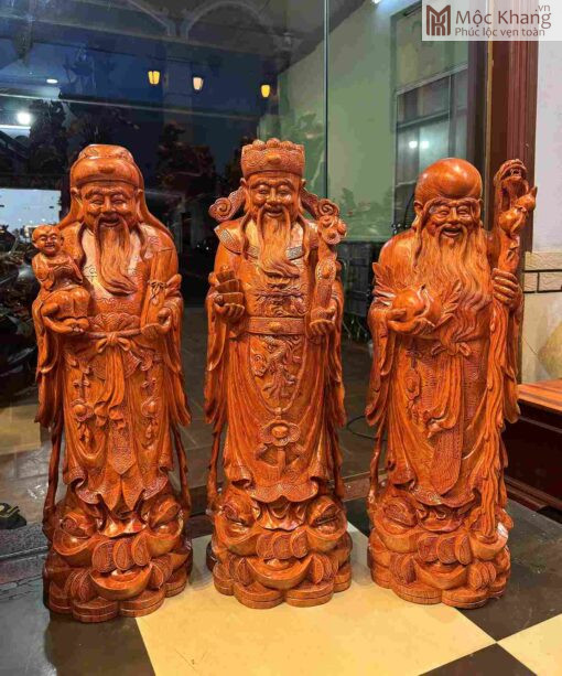 Tượng Tam Đa Phúc Lộc Thọ Gỗ Hương Cao 98(cm)