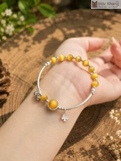 Vòng Mắt Hổ Vàng Tâm Mix Charm Bạc