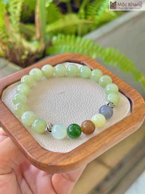 Vòng Ngọc Hòa Điền Xanh Nho Mix Đa Bảo Hạt 10(mm)