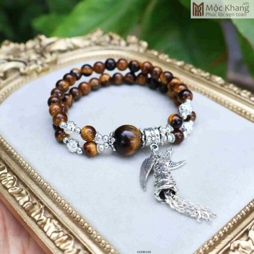 Vòng Tay Mắt Hổ Mix Charm Bạc Hạt 6(mm)
