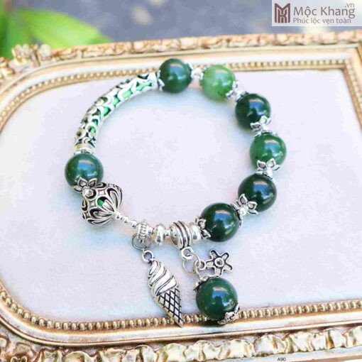 Vòng Tay Ngọc Bích Mix Charm Bạc Hạt 7(mm)