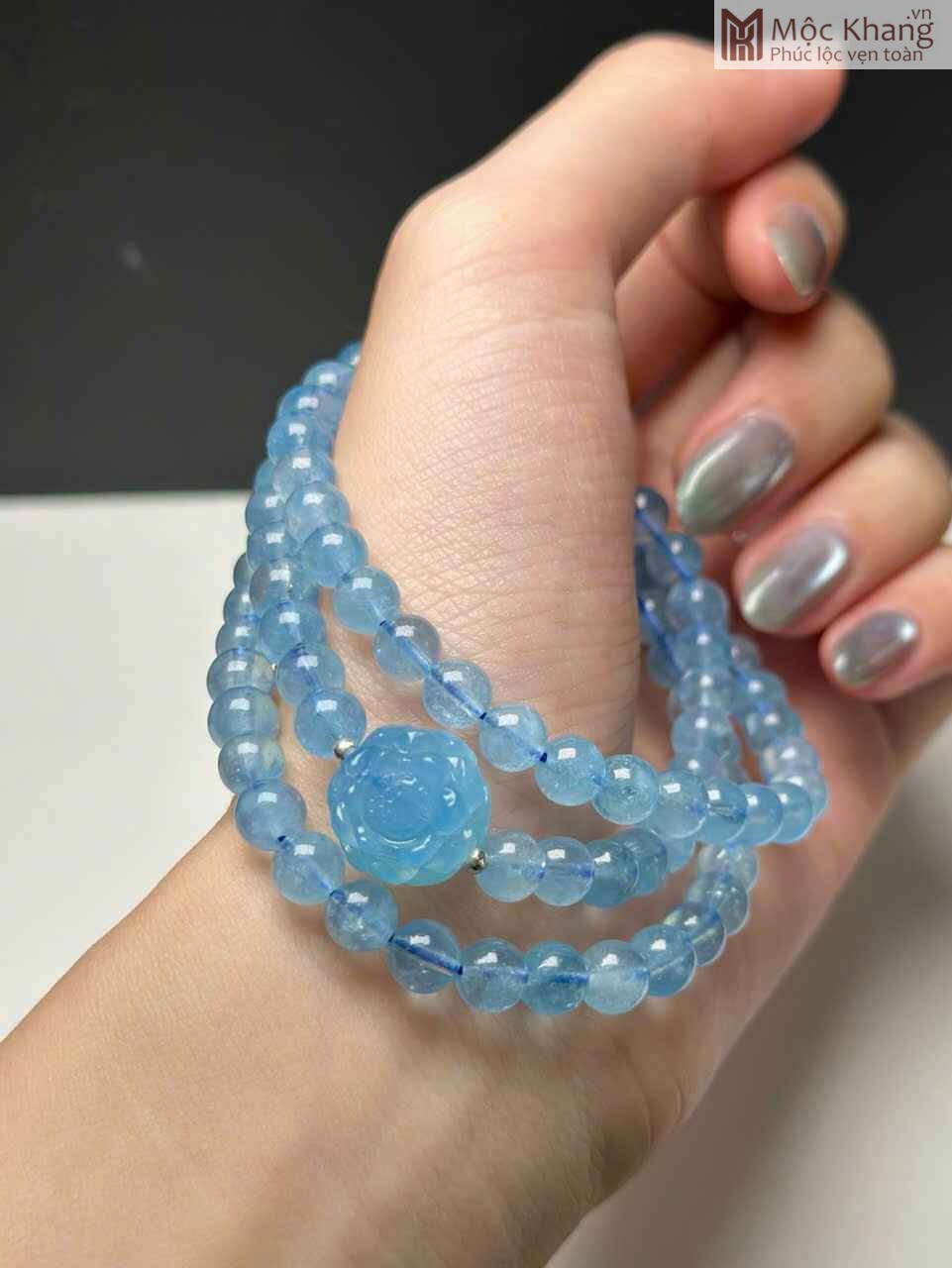 Chuỗi Aquamarine Mix Charm Hoa Sen Hạt 5,8 (mm) (1) Chuoi Aquamarine Mix Charm Hoa Sen Hat 58 mm 1