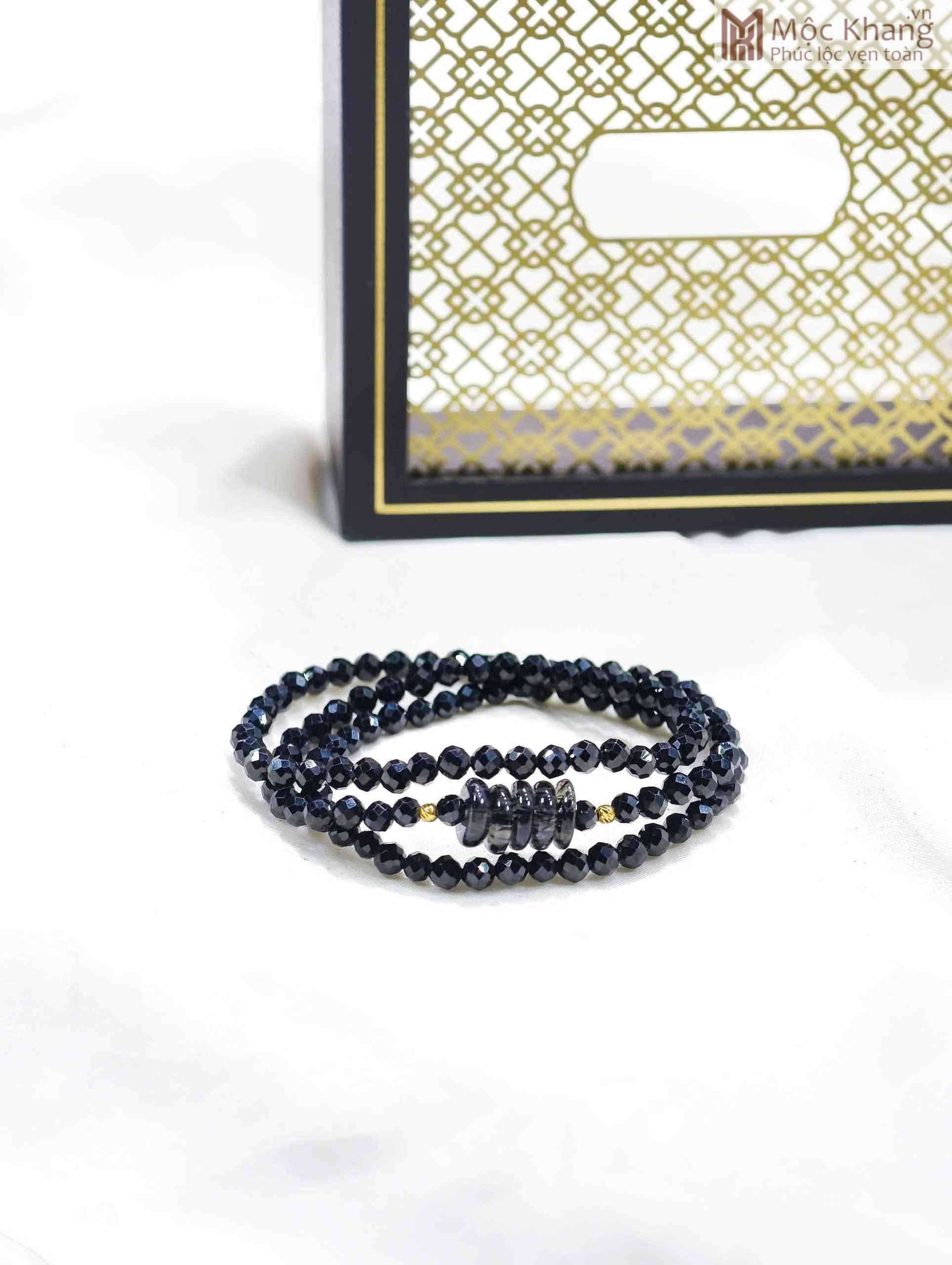 Chuỗi Spinel Đen Mix Ngũ Điếu Thạch Anh Tóc Hạt 4 (mm) (1) Chuỗi Spinel Đen Mix Ngũ Điếu Thạch Anh Tóc Hạt 4 (mm)