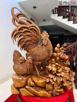 Tượng Gia Đình Gà Gỗ Ngọc Am Cao 70 (cm)