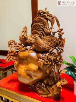 Tượng Gia Đình Gà Gỗ Nu Hương Cao 82 (cm)