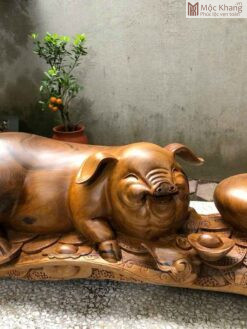 Tượng Heo Gỗ Bách Xanh Cao 28 (cm)