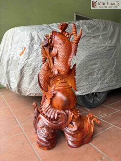 Tượng Song Ngư Mẫu Tử Gỗ Hương Cao 98 (cm)