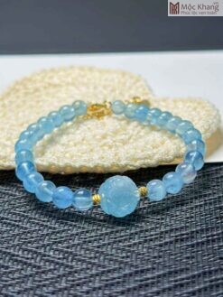 Vòng Tay Aquamarine Mix Charm Hoa Sen Hạt 6,3 (mm)