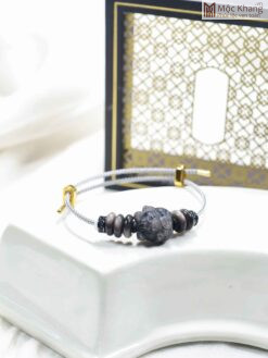 Vòng Tay Mèo Thần Tài Mix Ngũ Điếu Obsidian