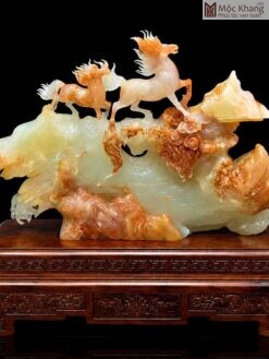 Tượng Song Mã Ngọc Onyx Huyết Cao 30 (cm)