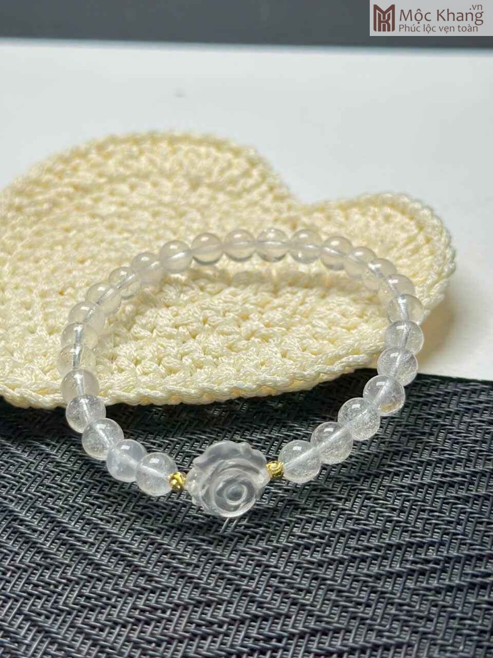 Vòng Tay Thạch Anh Trắng Hạt 6,4 (mm) (1) Vòng Tay Thạch Anh Trắng Hạt 6,4 (mm)