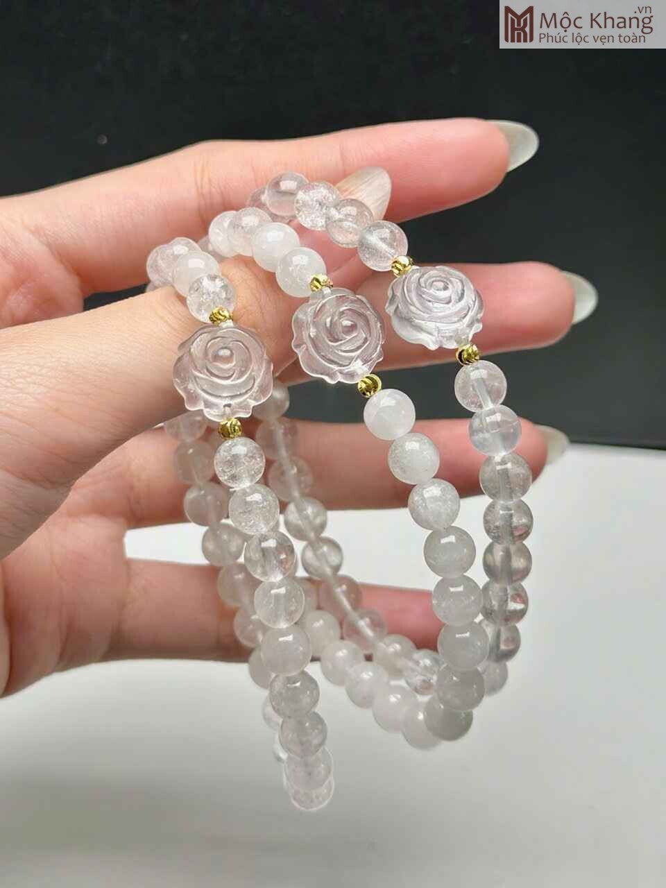 Vòng Tay Thạch Anh Trắng Hạt 6,4 (mm) (4) Vong Tay Thach Anh Trang Hat 64 mm 4