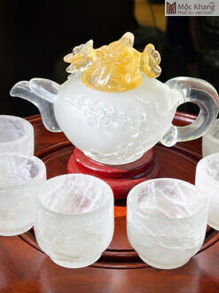 Bộ Ấm Trà Thạch Anh Trắng Cao 14.5(cm)