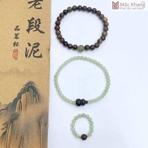 Combo Vòng Tay Trầm Và Nhẫn Ngọc Hoà Điền Hạt 6(mm)