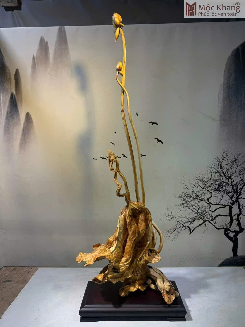 tac-pham-hoa-sen-go-nhai-bach-cao-132cm (1) Tác Phẩm Hoa Sen Gỗ Nhai Bách Cao 132(cm)