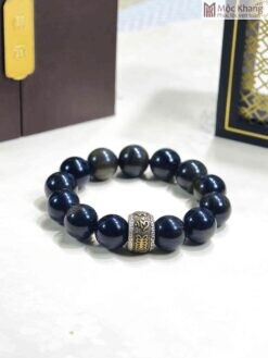 Vòng Tay Obsidian Mix Charm Bạc Hạt 14(mm)