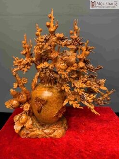 Bình Mai Đào Trường Thọ Gỗ Nu Ngọc Am Cao 62(cm)