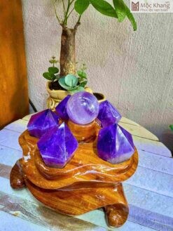 Bộ Ngũ Phúc Thạch Anh Tím Đậm Tự Nhiên Cao 16(cm)