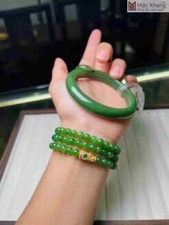 Chuỗi Ngọc Bích Xanh Táo Mix Tỳ Hưu Vàng 18K