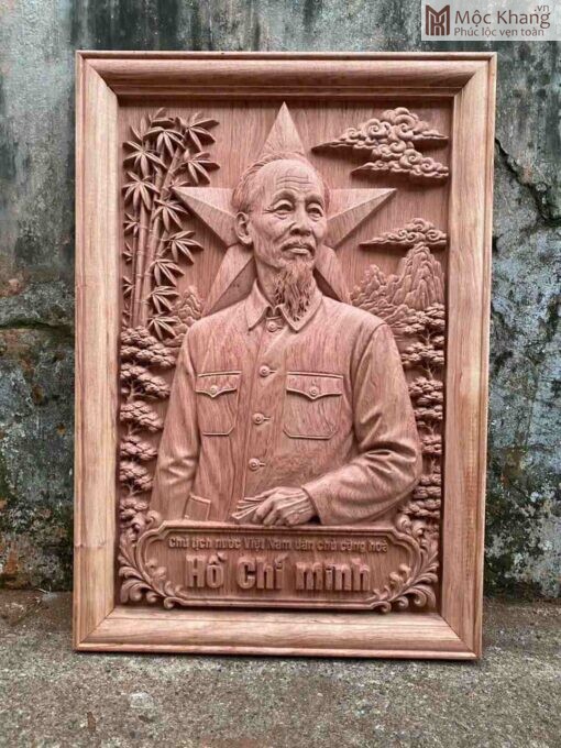 Tranh Bác Hồ Gỗ Hương cao 80(cm)