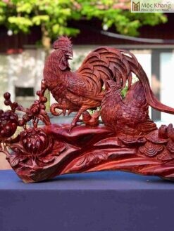 Tượng Gia Đình Gà Gỗ Cẩm Việt Ngang 75(cm)