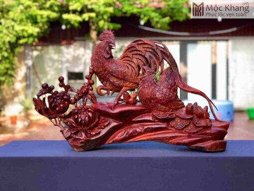 Tượng Gia Đình Gà Gỗ Cẩm Việt Ngang 75(cm)