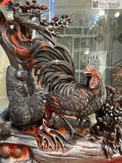 Tượng Gia Đình Gà Gỗ Trắc Cao 69 (cm)