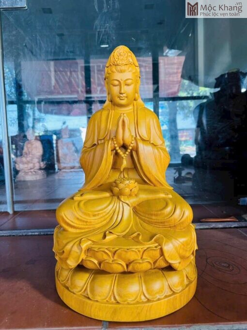Tượng Quan Âm Ngồi Sen Gỗ Hương Cao 50(cm)