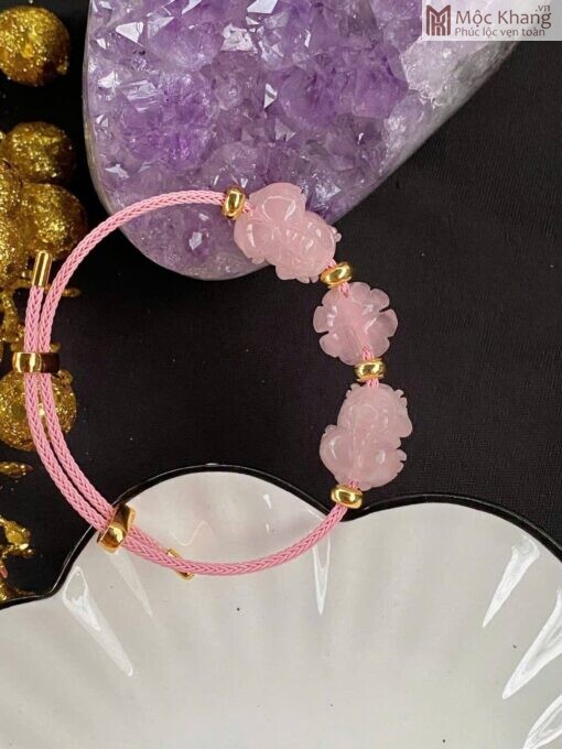 Vòng Cáp Thạch Anh Hồng Mix Charm